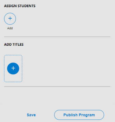 Create Reading Program slide-out - Assign Students and Add Titles sections.
